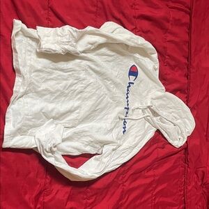 Champion White Hoodie with Blue and Red Logo